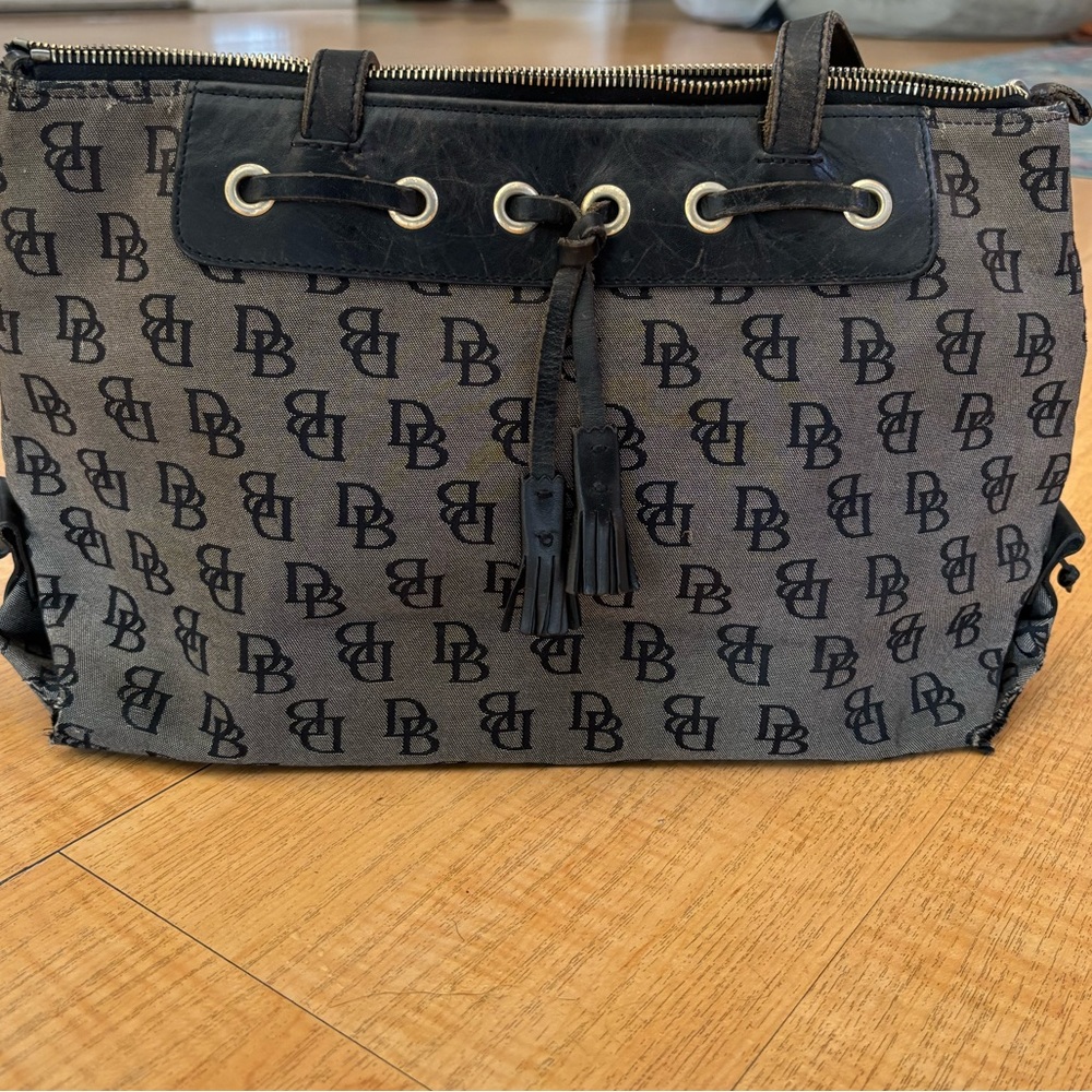 Vintage Dooney & Bourke Black and Gray Monogram Shoulder Tote